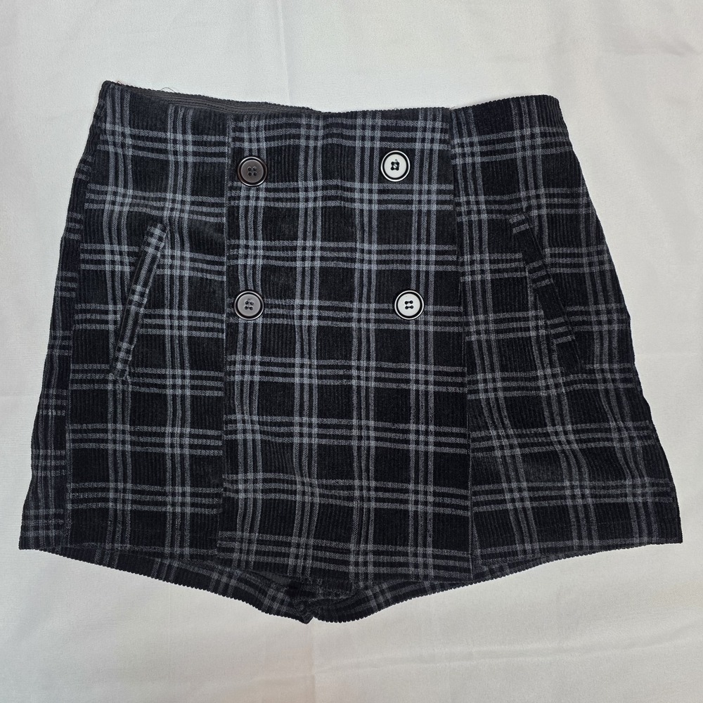 Papermoon Skort Size Large Black Grey Plaid